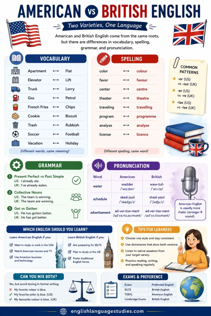 American vs British English: Vocabulary, Spelling & Grammar Differences