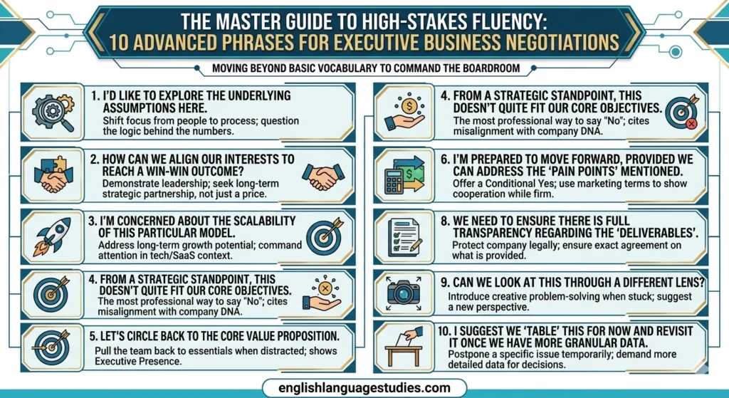 10 Advanced Phrases for Executive Business Negotiations: The Master Guide to High-Stakes Fluency